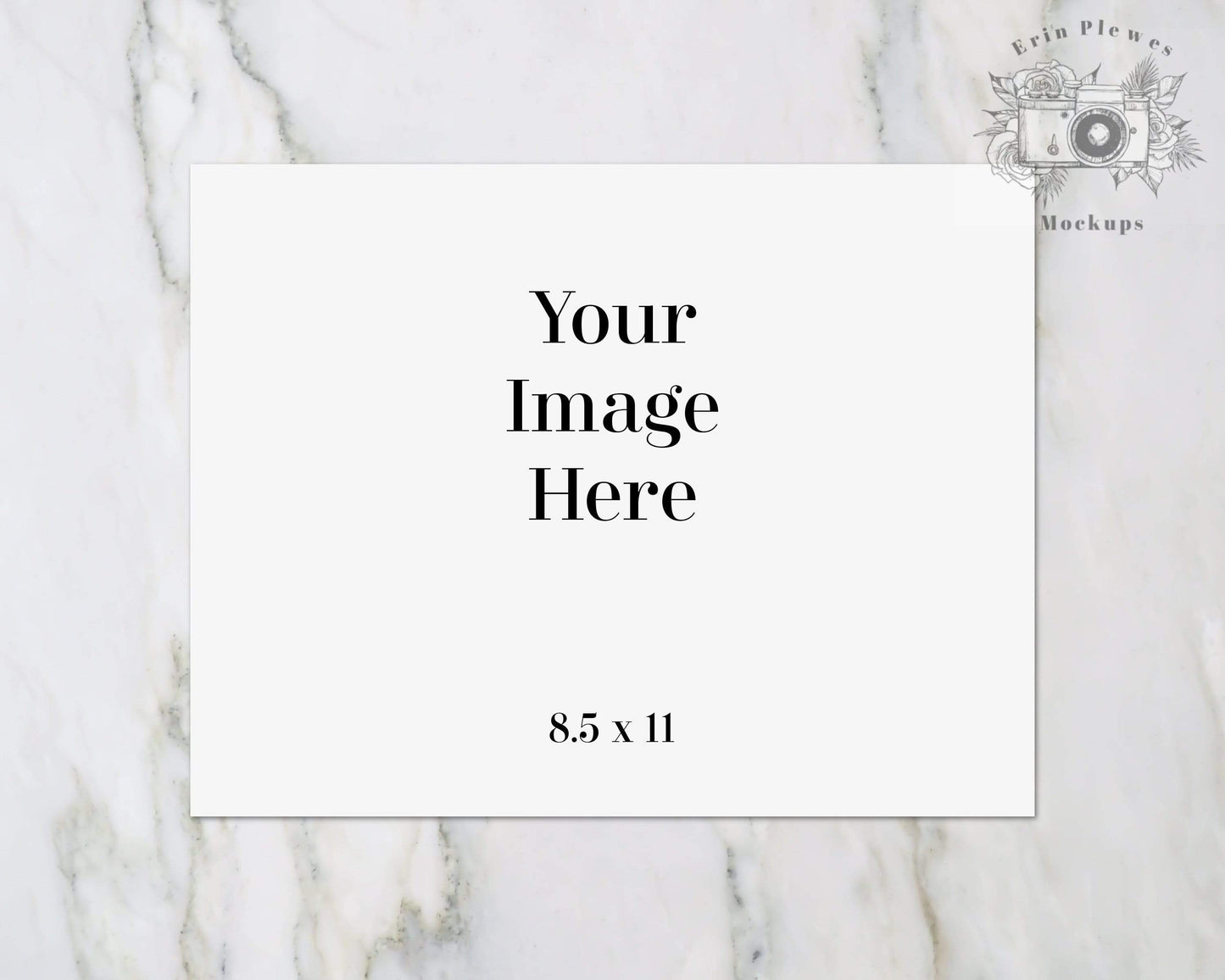Erin Plewes Mockups 8.5x11 Print Mockup, 8.5 x 11 Horizontal poster mockup on marble, Paper flat lay mock up Jpeg Instant Digital Download
