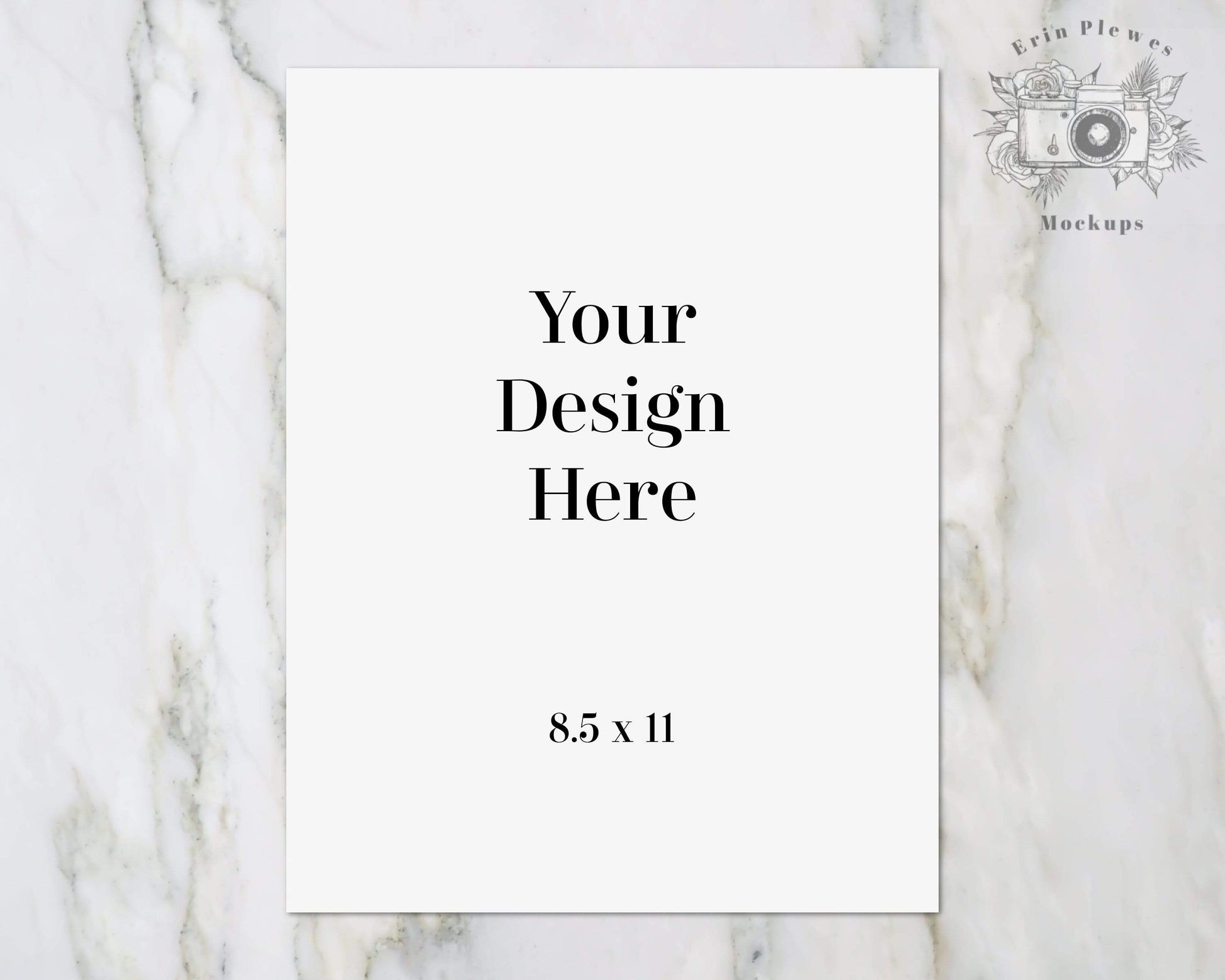 Erin Plewes Mockups 8.5x11 Stationery Mockup, 8.5 x 11 Poster mockup on marble, Paper flat lay mock up, Jpeg Instant Digital Download