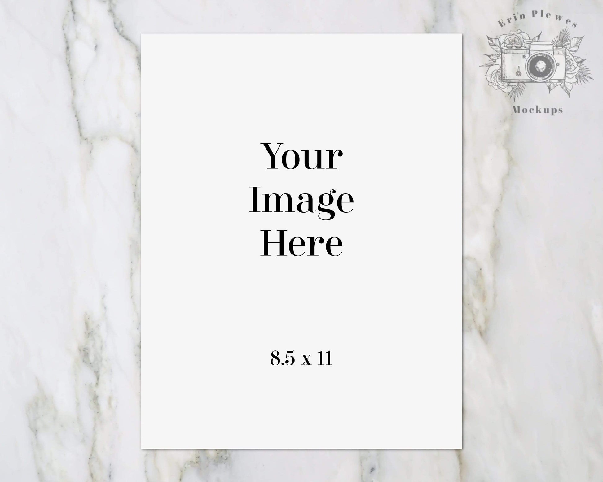 Erin Plewes Mockups 8.5x11 Stationery Mockup, 8.5 x 11 Poster mockup on marble, Paper flat lay mock up, Jpeg Instant Digital Download