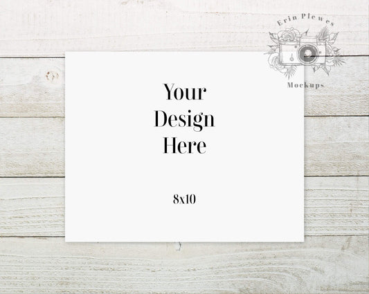 Erin Plewes Mockups 8x10 Poster Mock Up, Print Mockup on Shiplap Wood Background, 8"x10" Minimalist Paper Flat Lay, Instant Digital Download Jpeg Template