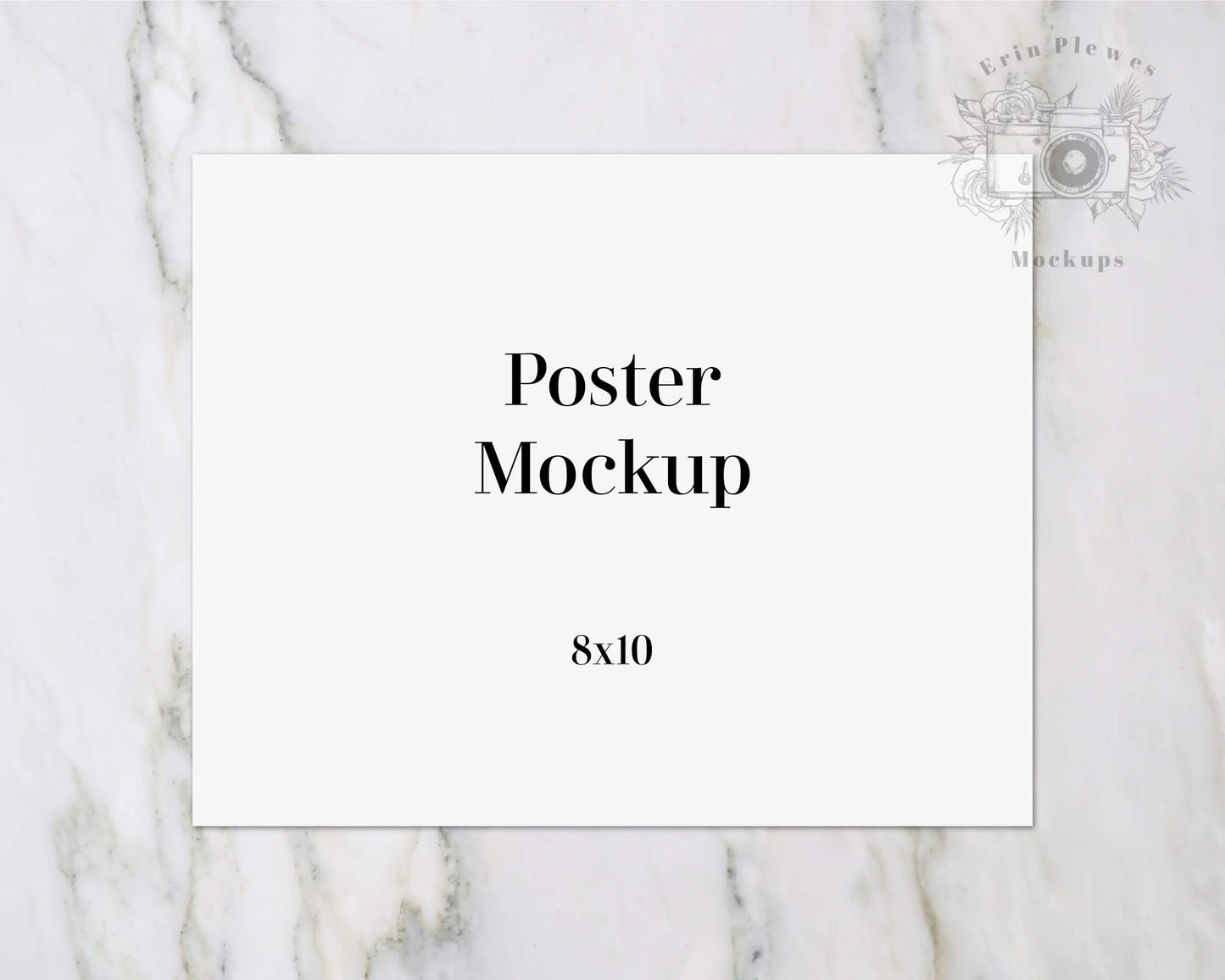 Erin Plewes Mockups 8x10 Print Mockup, Poster flatlay mock-up on marble for business, Clean minimal wall art mock up Jpeg Instant Digital Download Template