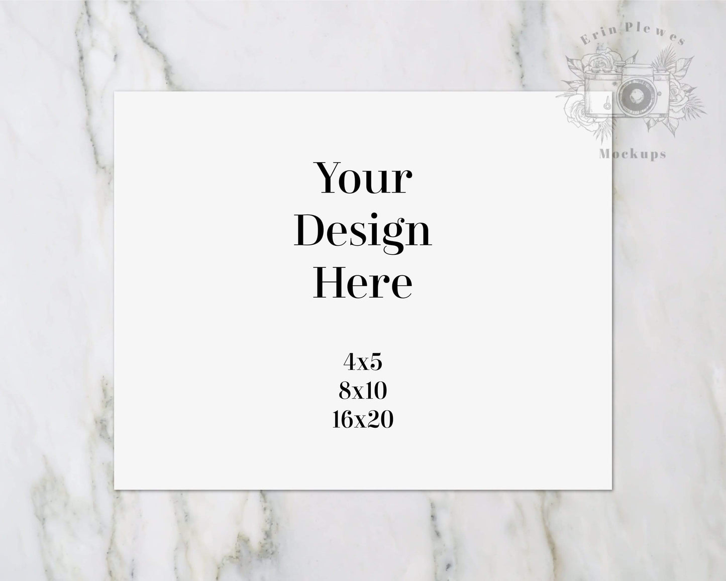 Erin Plewes Mockups 8x10 Print Mockup, Poster flatlay mock-up on marble for business, Clean minimal wall art mock up Jpeg Instant Digital Download Template