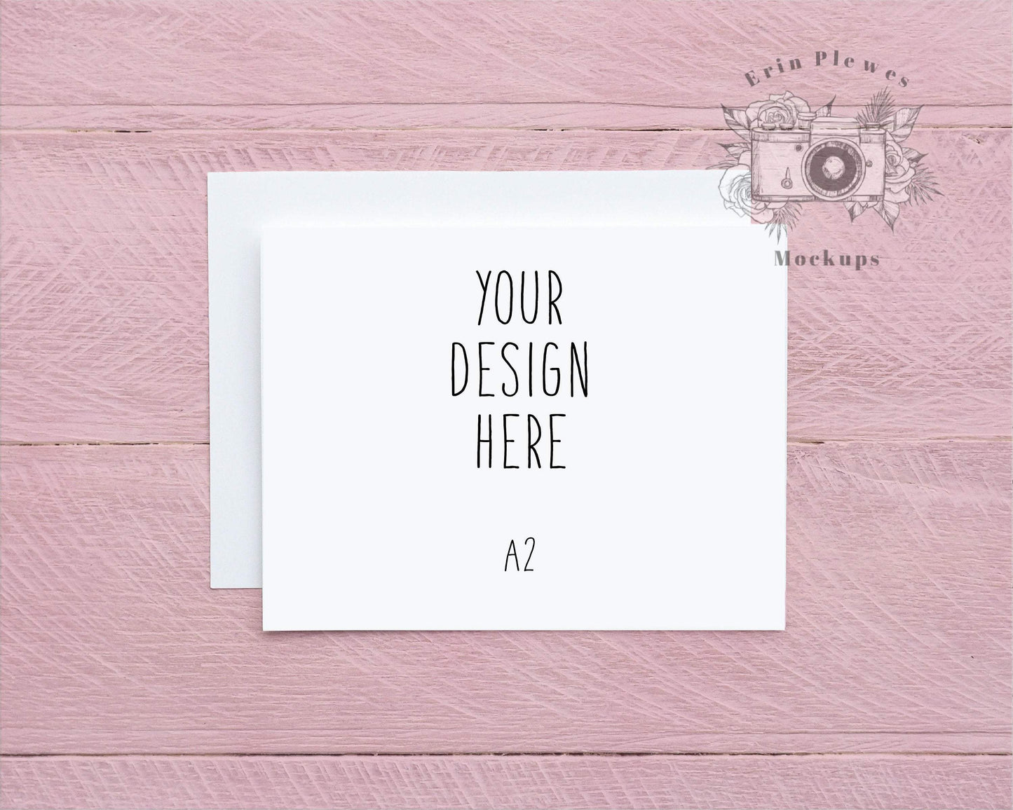 Erin Plewes Mockups A2 Card Mockup, Greeting Card Mock Up with White Envelope on Pink Background, Feminine Invitation Flat Lay, Jpeg Instant Digital Download