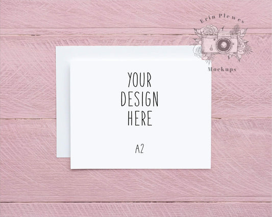Erin Plewes Mockups A2 Card Mockup, Greeting Card Mock Up with White Envelope on Pink Background, Feminine Invitation Flat Lay, Jpeg Instant Digital Download