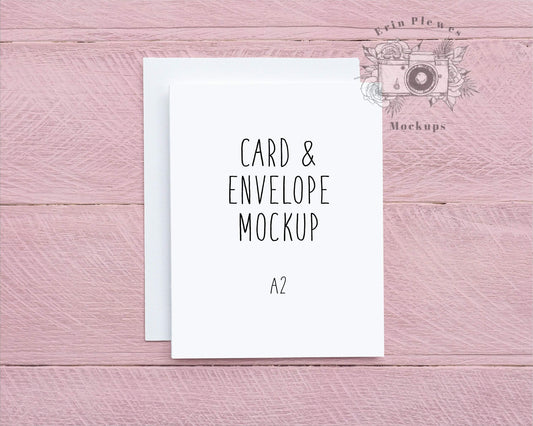 Erin Plewes Mockups A2 Card Mockup, Greeting Card Mock Up with White Envelope on Pink Background, Thank You Card Flat Lay, Jpeg Instant Digital Download