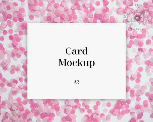 Erin Plewes Mockups A2 Card Mockup, Invitation mock-up for pink feminine birthday party lifestyle stock photo, Card mock-up template instant digital download