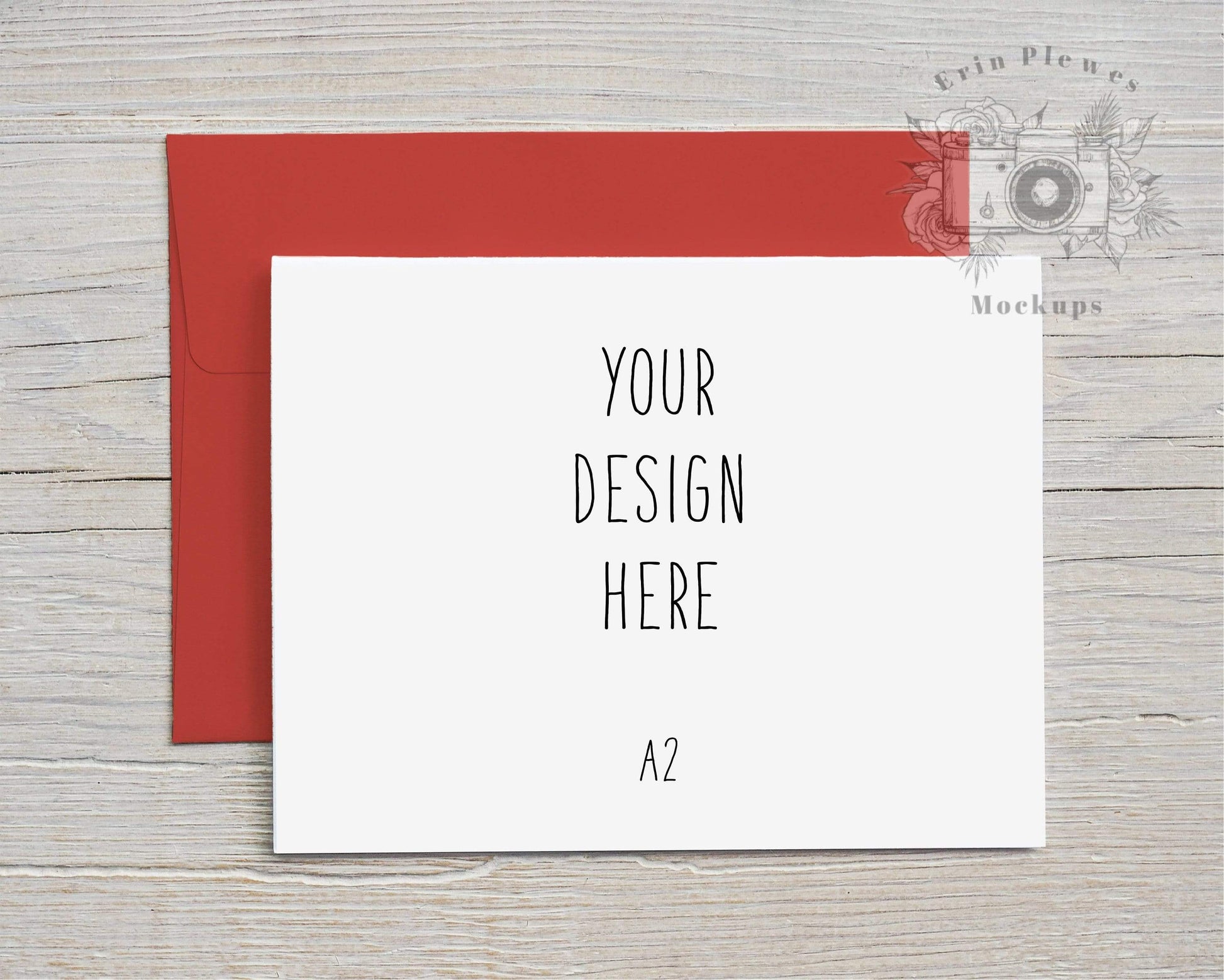 Erin Plewes Mockups A2 Card Mockup Red Envelope, Greeting Card Mock-up Landscape, Christmas Card Lifestyle Photo Template, Jpeg Instant Digital Download