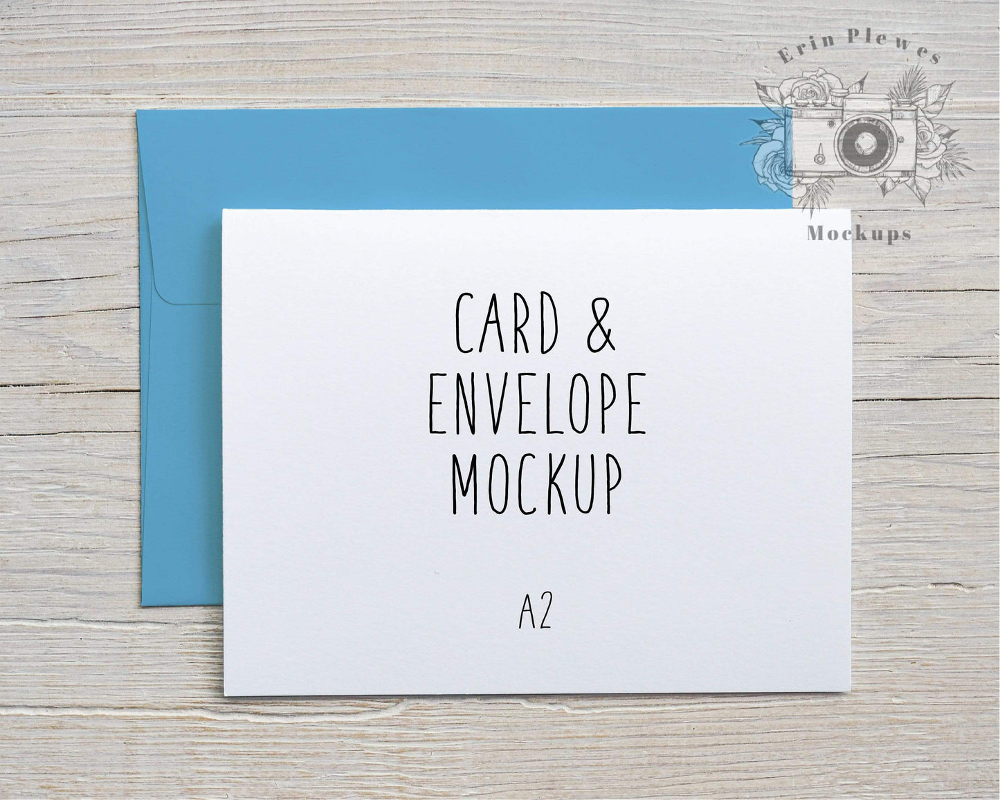 Erin Plewes Mockups A2 Card mockup with bright blue envelope, Thank you card and envelope mock up, Birthday card mock-up, Jpeg Instant Digital Download