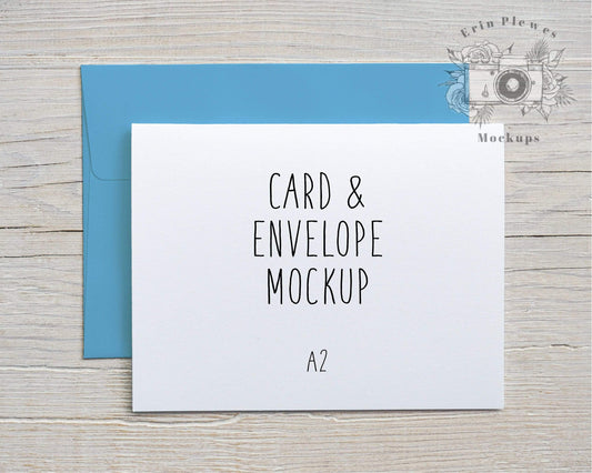Erin Plewes Mockups A2 Card mockup with bright blue envelope, Thank you card and envelope mock up, Birthday card mock-up, Jpeg Instant Digital Download