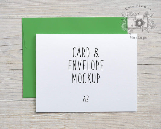 Erin Plewes Mockups A2 Card mockup with bright green envelope, Thank you card and envelope mock up, Birthday card mock-up, Jpeg Instant Digital Download