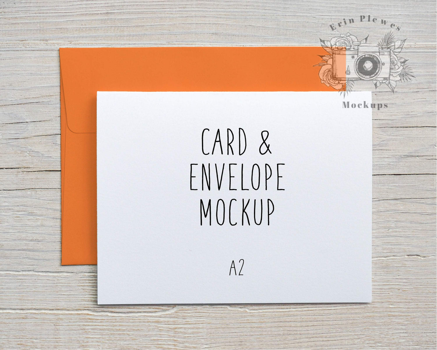 Erin Plewes Mockups A2 Card mockup with bright orange envelope, Thank you card and envelope mock up, Birthday card mock-up, Jpeg Instant Digital Download