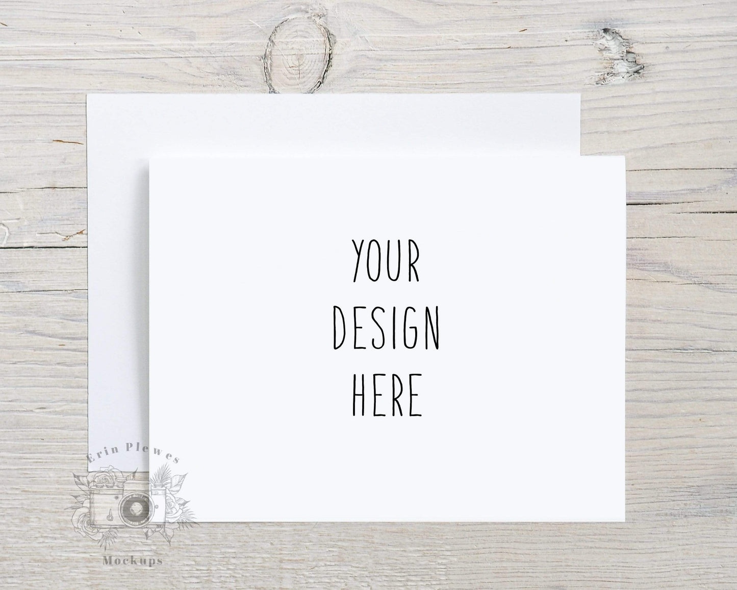 Erin Plewes Mockups A2 card mockup with white envelope, Invitation mock-up on rustic white washed wood, Jpeg Instant Digital Download Template