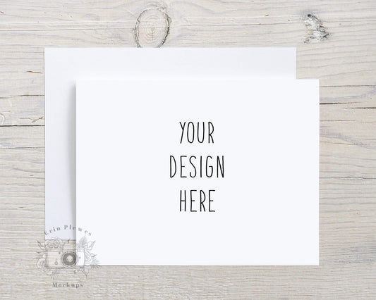Erin Plewes Mockups A2 card mockup with white envelope, Invitation mock-up on rustic white washed wood, Jpeg Instant Digital Download Template