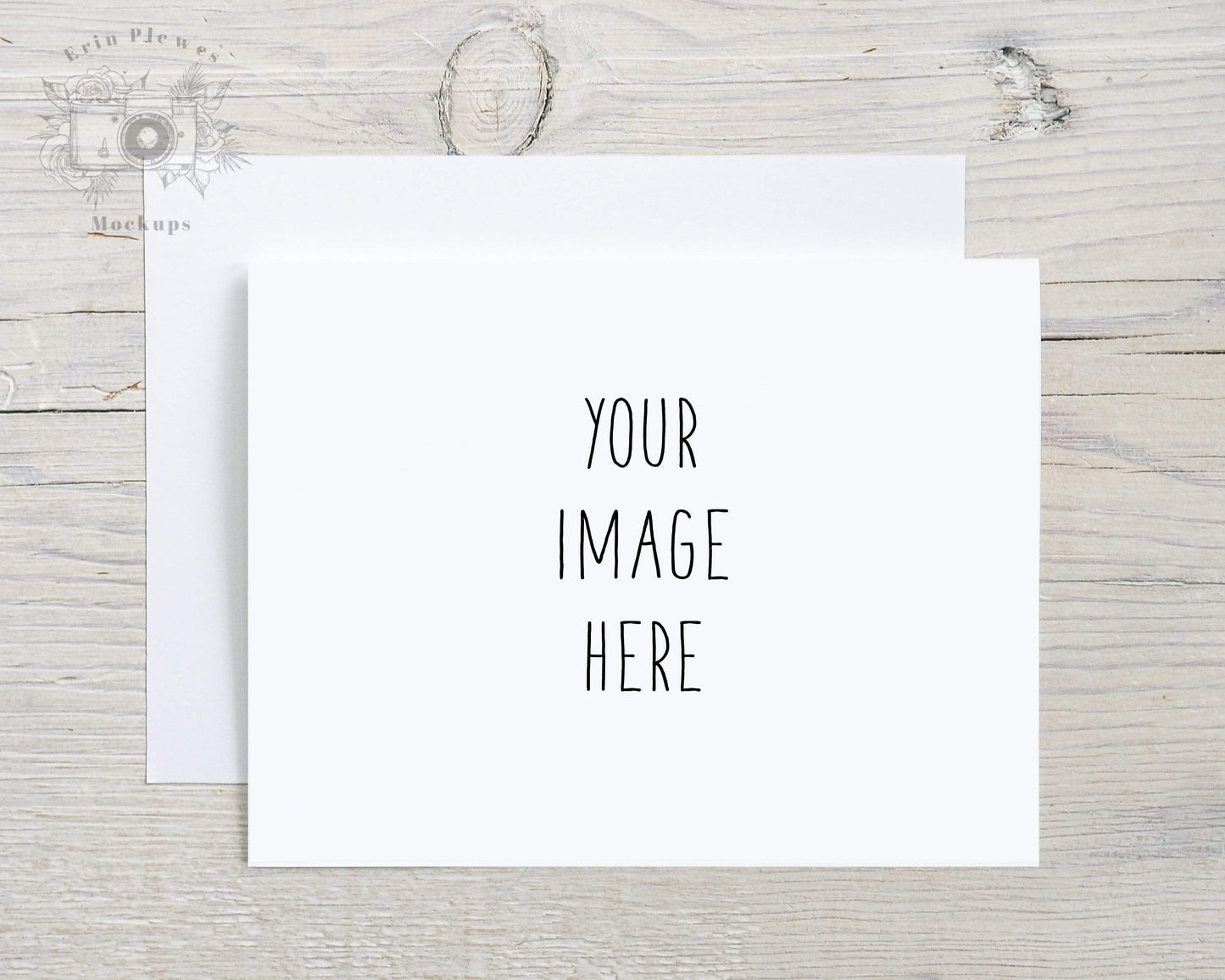 Erin Plewes Mockups A2 card mockup with white envelope, Invitation mock-up on rustic white washed wood, Jpeg Instant Digital Download Template