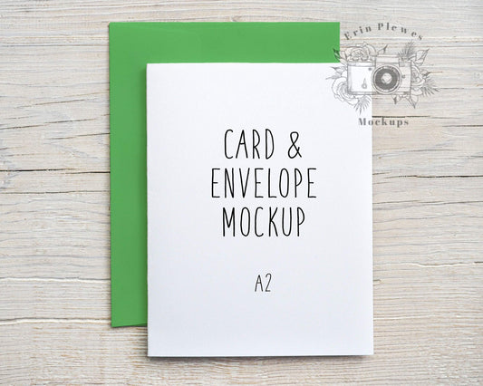 Erin Plewes Mockups A2 Greeting card mockup with bright green envelope, Thank you card mock-up, Birthday card envelope mock up, Jpeg Instant Digital Download