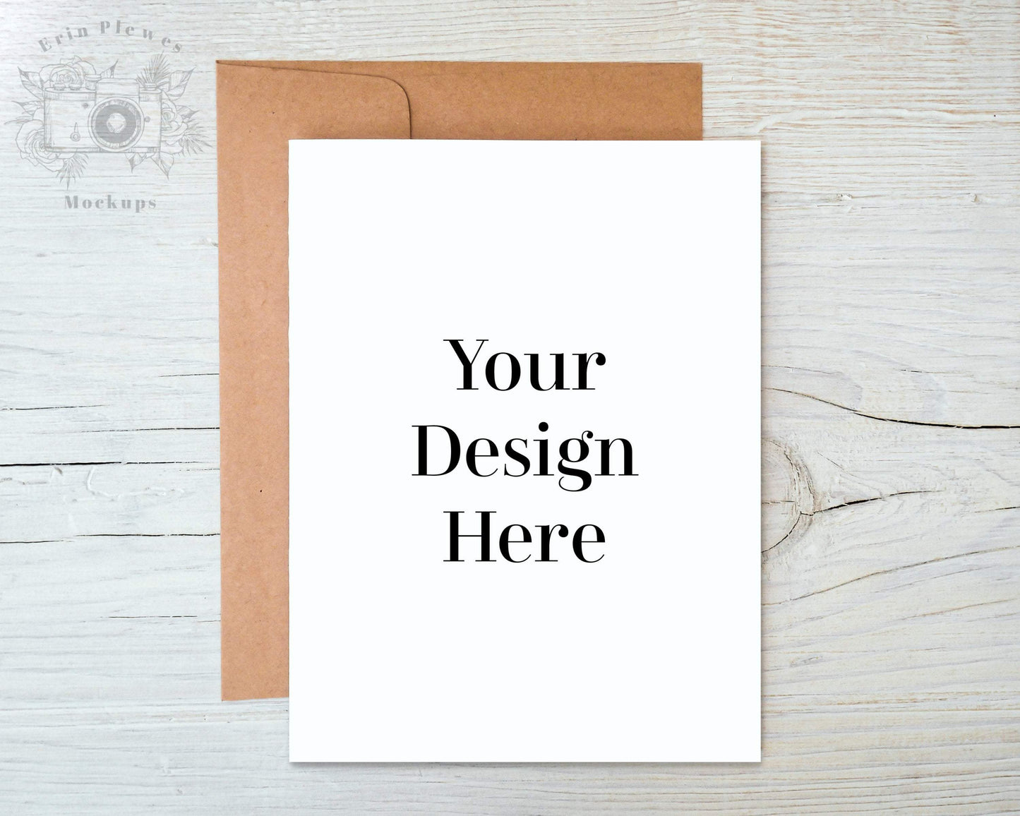 Erin Plewes Mockups A2 Greeting card mockup with kraft envelope, Thank you card mock-up for rustic wedding and lifestyle photo, Jpeg Instant Digital Download