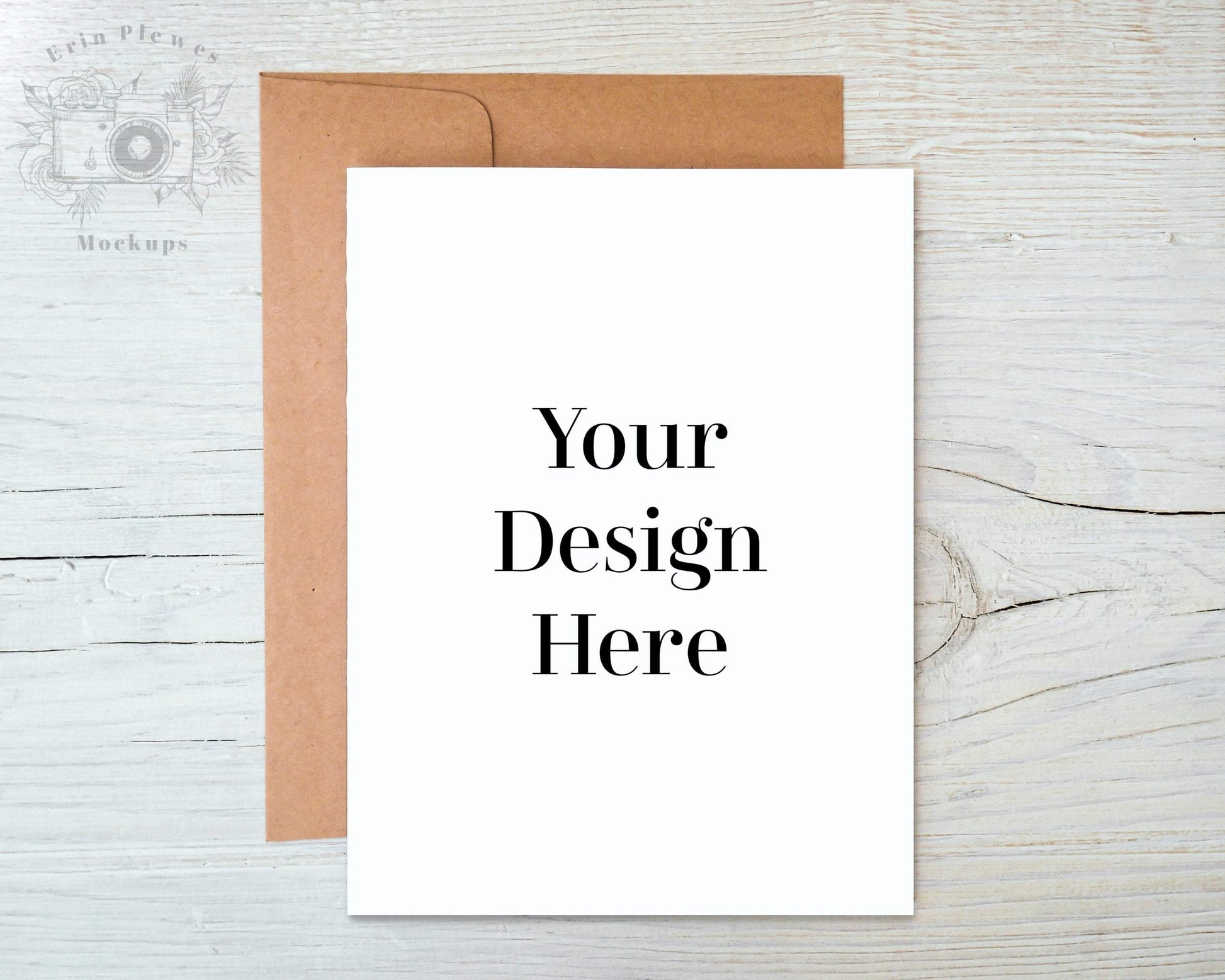 Erin Plewes Mockups A2 Greeting card mockup with kraft envelope, Thank you card mock-up for rustic wedding and lifestyle photo, Jpeg Instant Digital Download