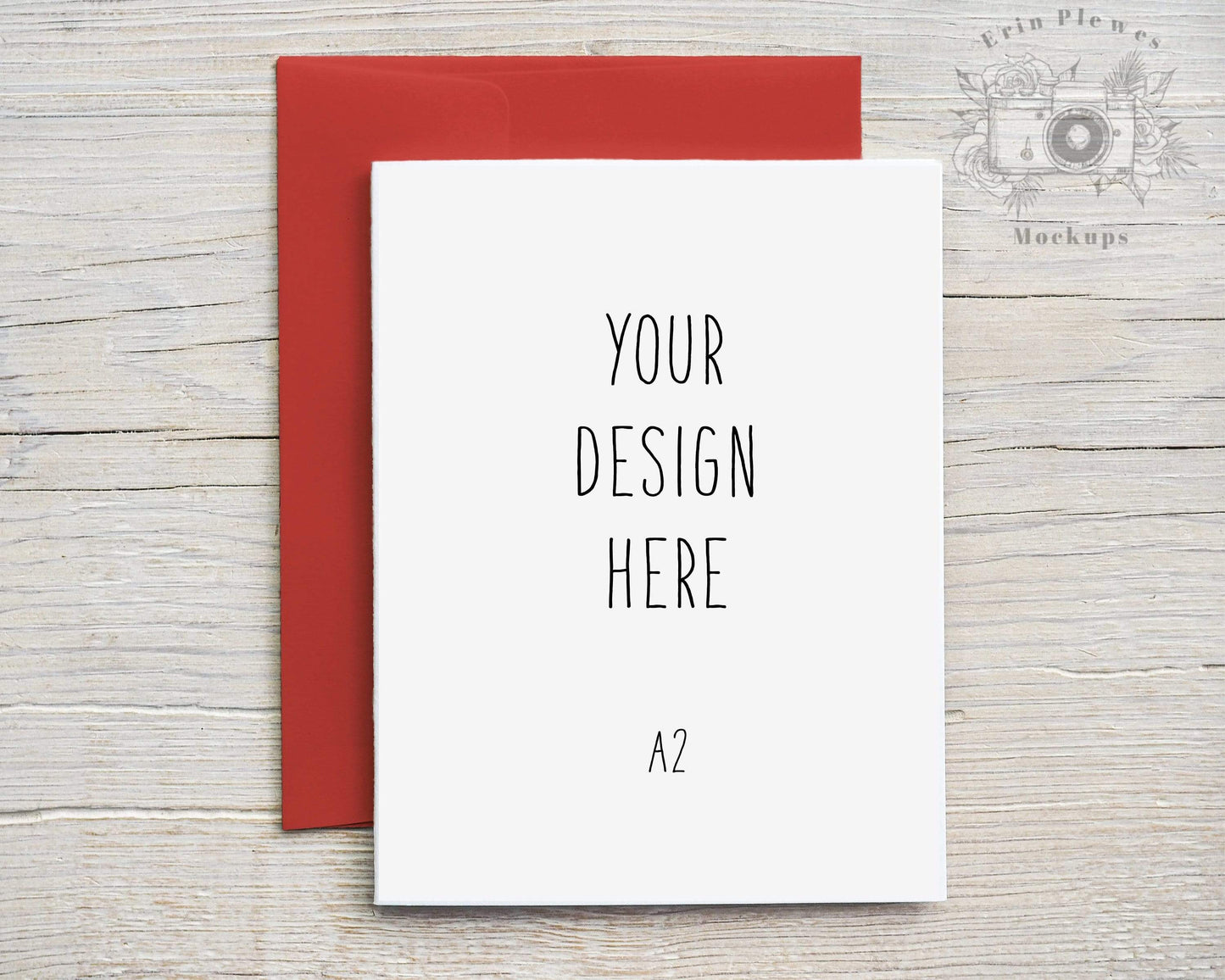 Erin Plewes Mockups A2 Greeting card mockup with red envelope, Thank you card mock-up for rustic Christmas and lifestyle photo, Jpeg Instant Digital Download