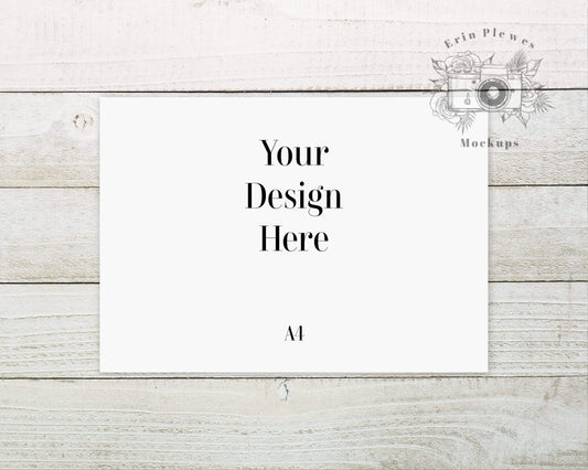 Erin Plewes Mockups A4 Poster Mock Up, Print Mockup on Shiplap Wood Background, Minimalist Paper Flat Lay, Instant Digital Download Jpeg Template