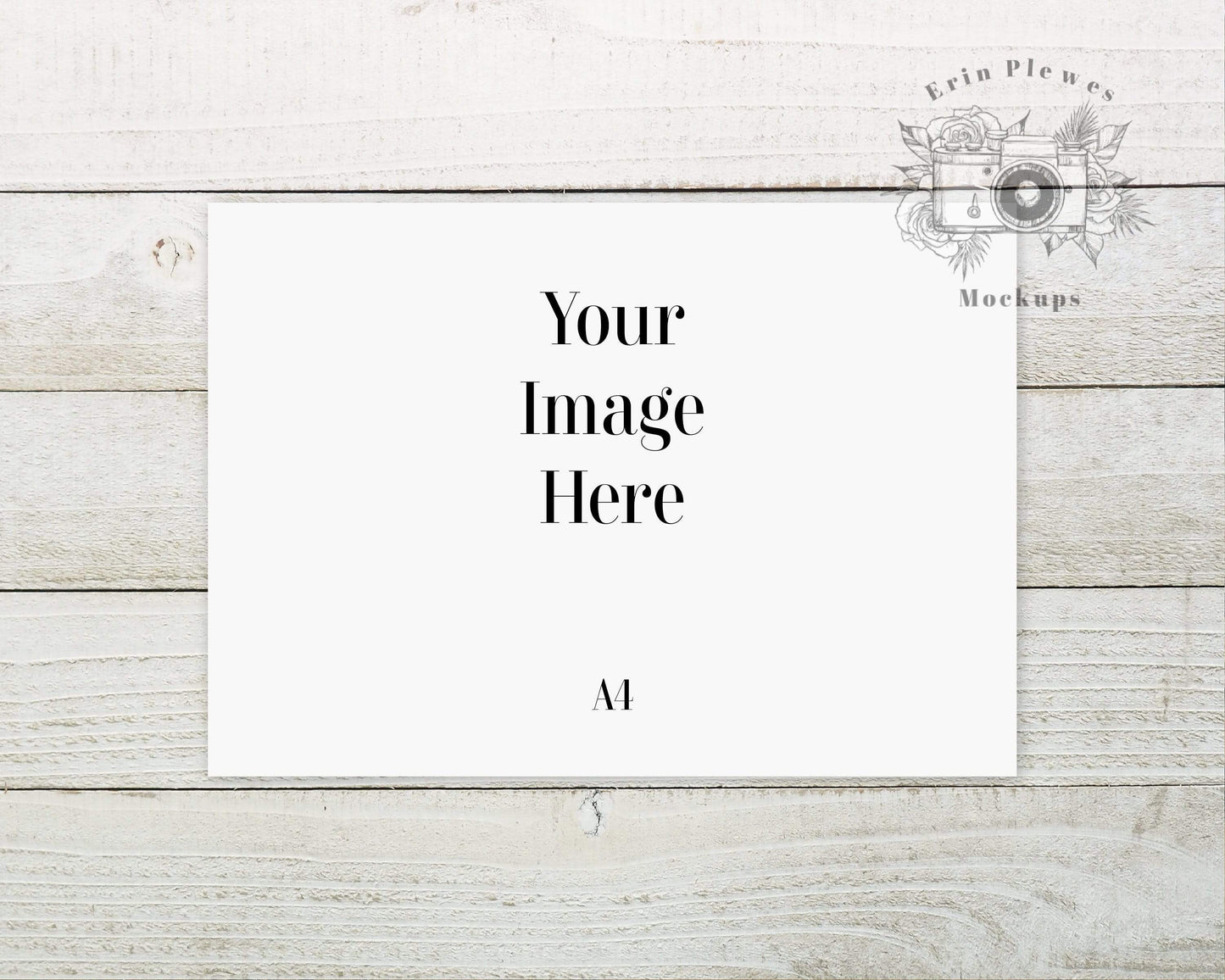 Erin Plewes Mockups A4 Poster Mock Up, Print Mockup on Shiplap Wood Background, Minimalist Paper Flat Lay, Instant Digital Download Jpeg Template