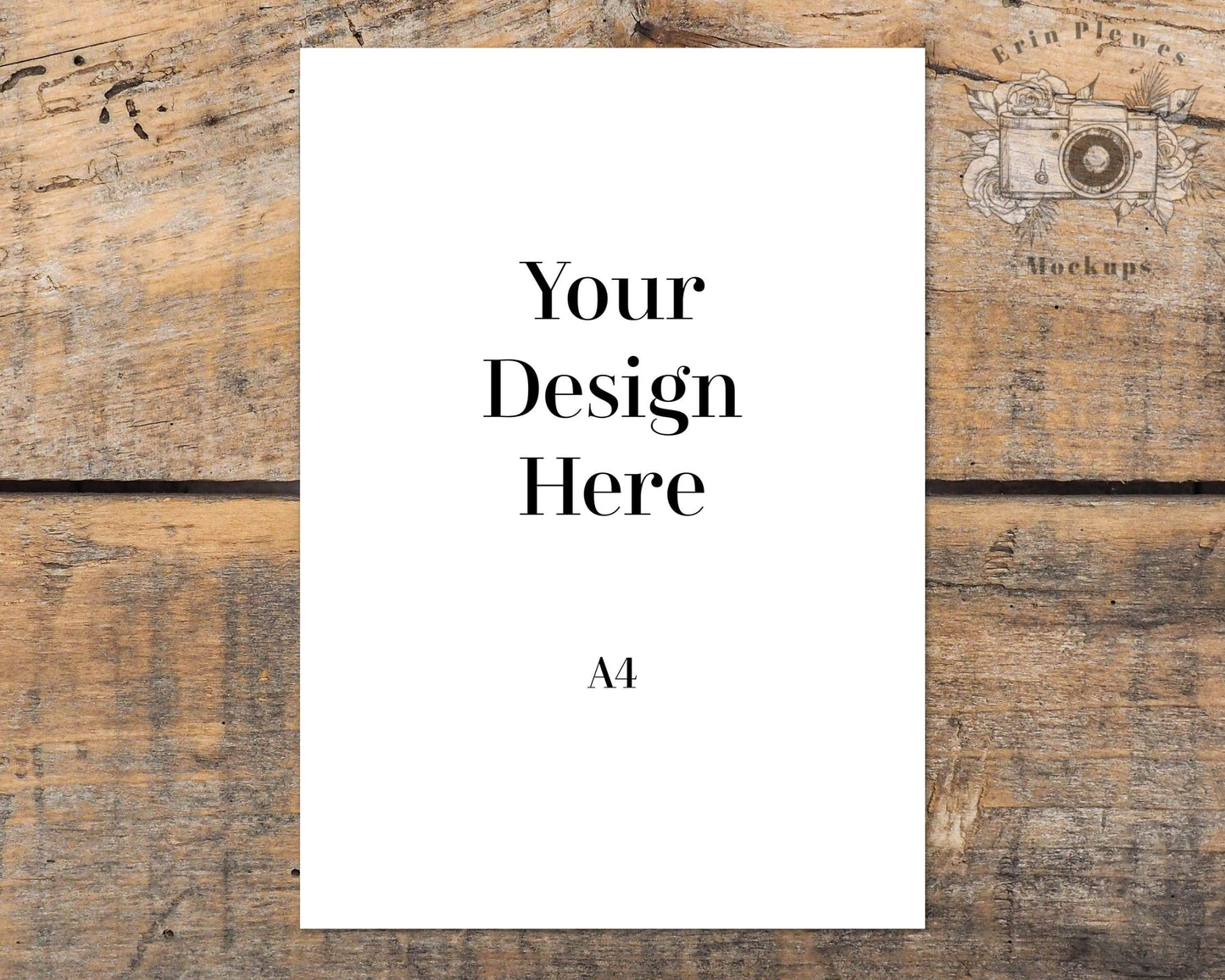 Erin Plewes Mockups A4 Poster Mockup, Print mockup on brown farmhouse rustic wood, Clean minimal mock up Jpeg Instant Digital Download