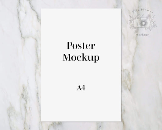 Erin Plewes Mockups A4 Poster Mockup, Print mockup on marble flat lay, Clean minimal art mock up Jpeg Instant Digital Download