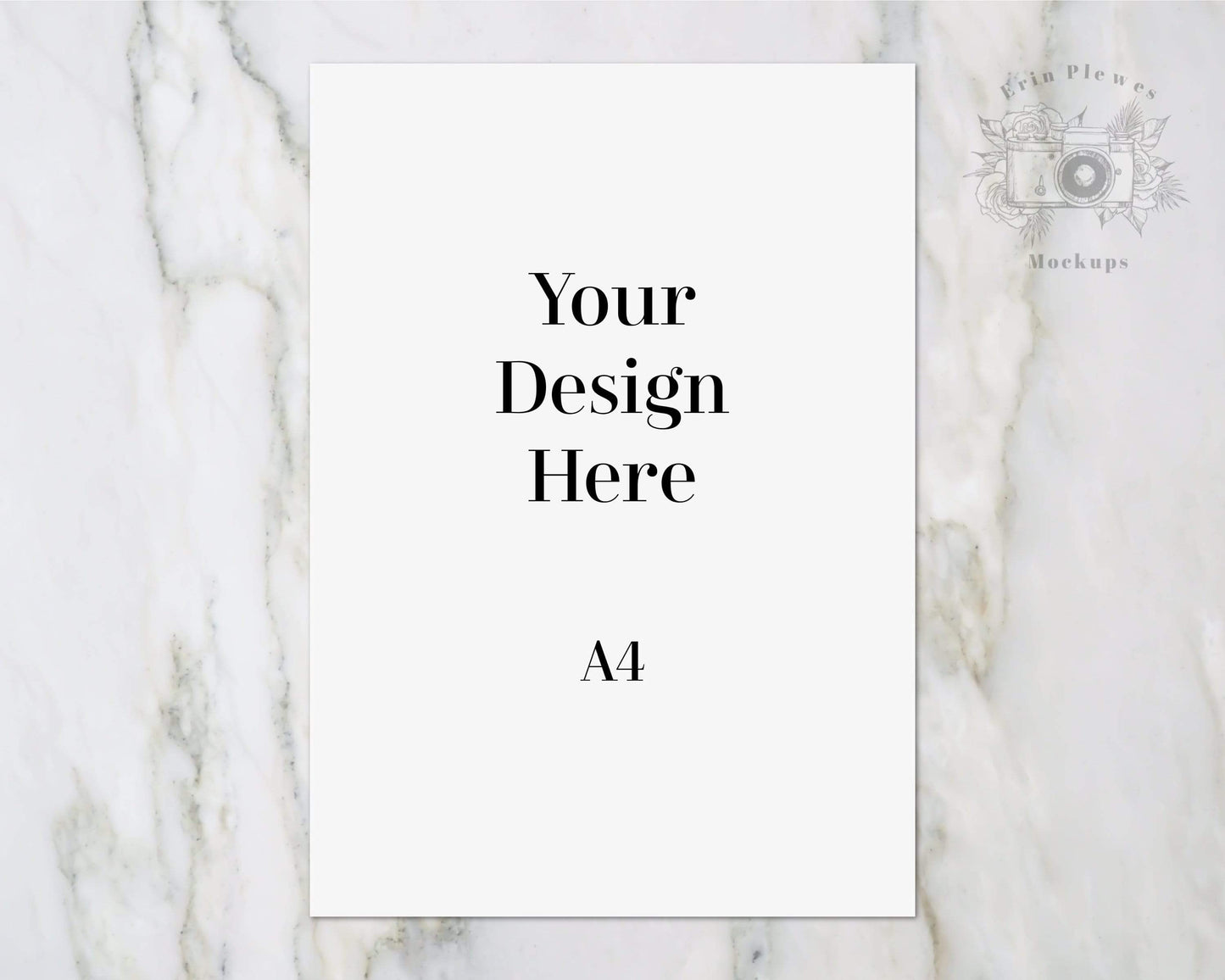 Erin Plewes Mockups A4 Poster Mockup, Print mockup on marble flat lay, Clean minimal art mock up Jpeg Instant Digital Download