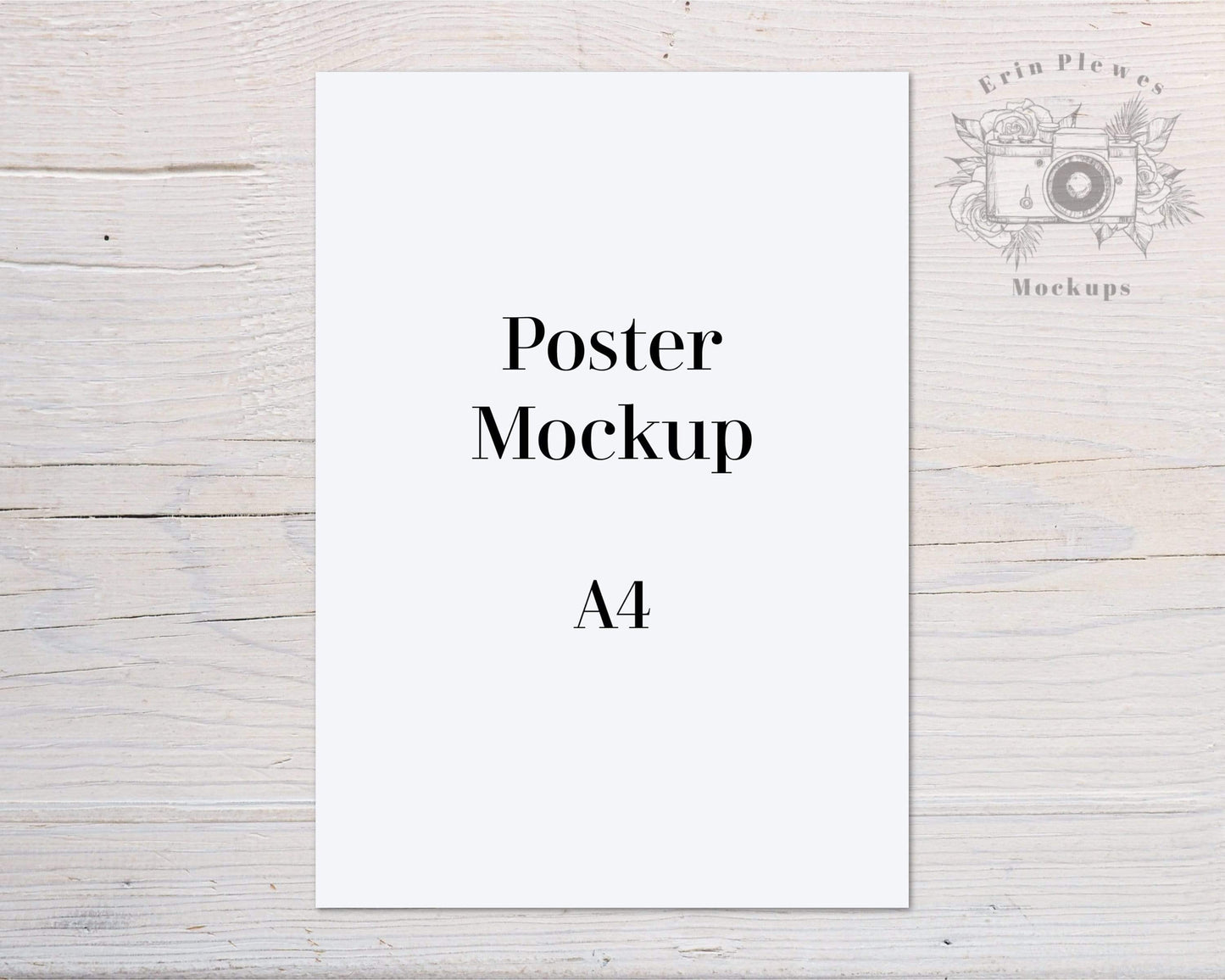 Erin Plewes Mockups A4 Poster Mockup, Print mockup on white farmhouse rustic wood, Clean minimal mock up Jpeg Instant Digital Download