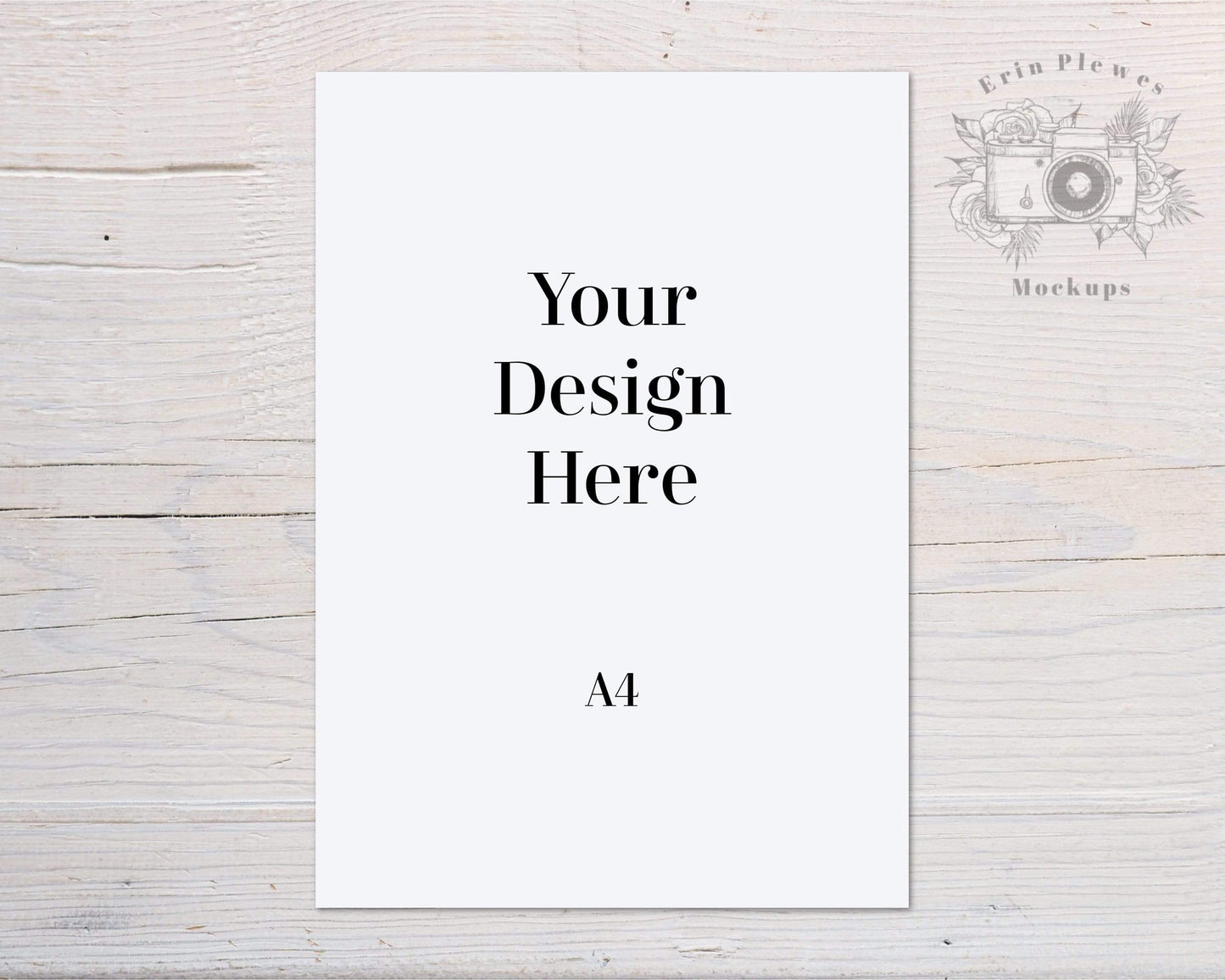 Erin Plewes Mockups A4 Poster Mockup, Print mockup on white farmhouse rustic wood, Clean minimal mock up Jpeg Instant Digital Download