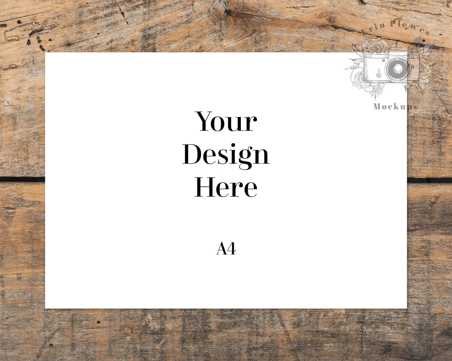 Erin Plewes Mockups A4 Print Mockup, Horizontal poster mockup on brown farmhouse rustic wood , Clean minimal mock up Jpeg Instant Digital Download