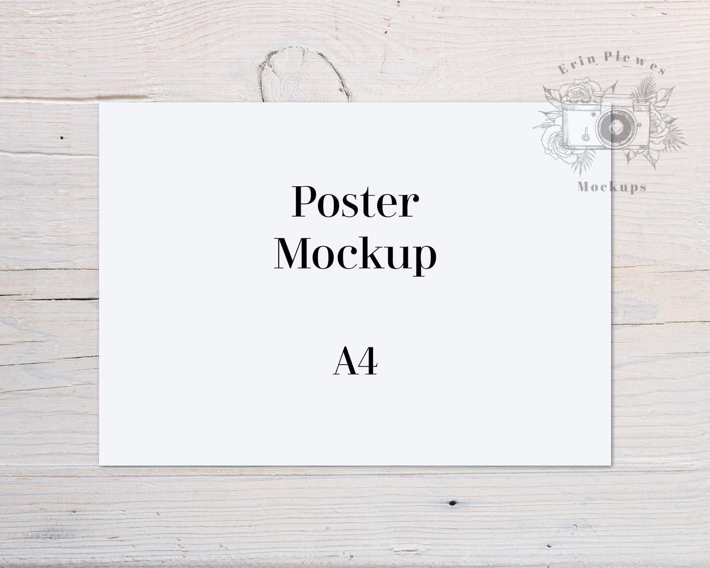 Erin Plewes Mockups A4 Print Mockup, Horizontal poster mockup on white farmhouse rustic wood , Clean minimal mock up Jpeg Instant Digital Download Template