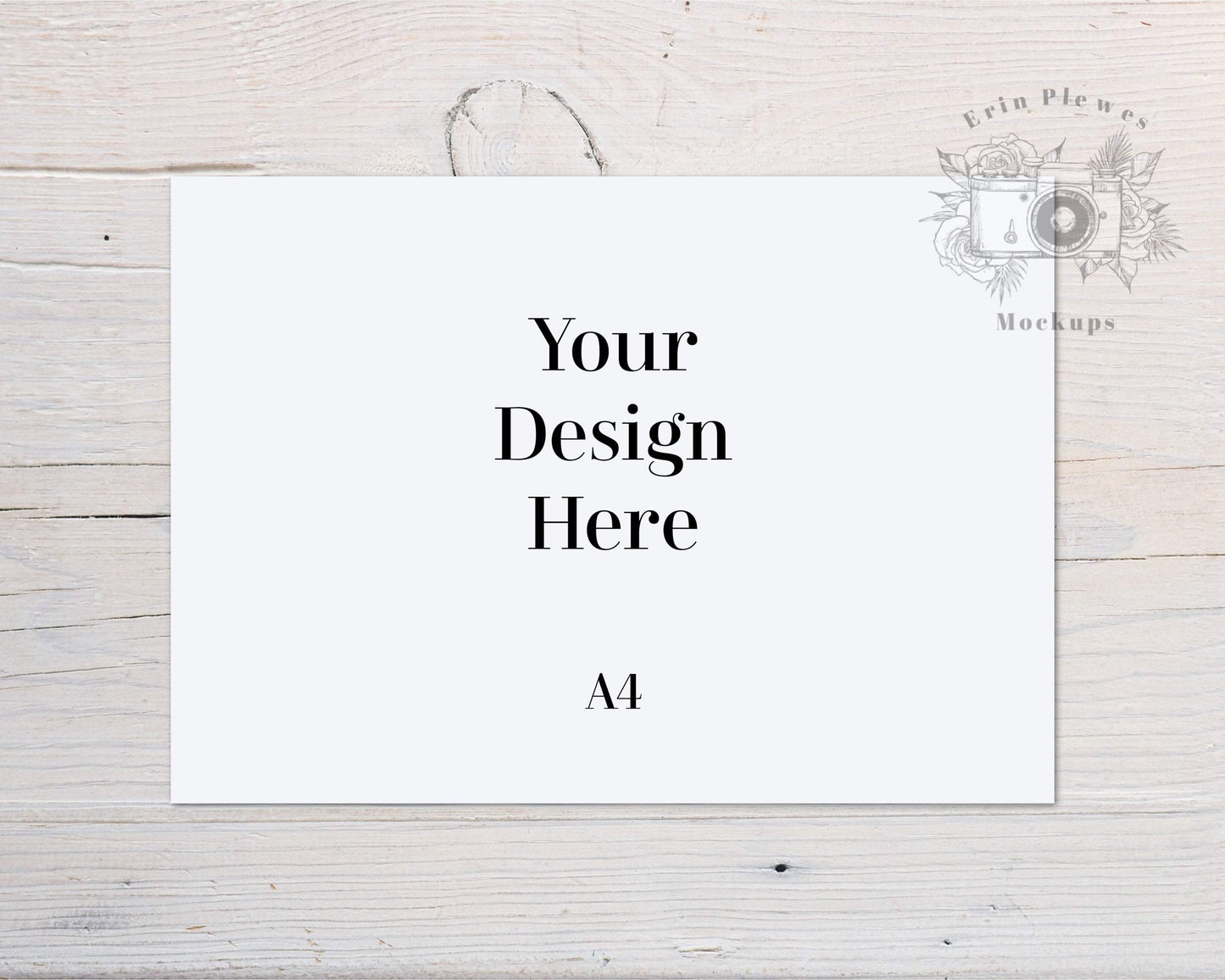 A4 Print Mockup, Horizontal poster mockup on white farmhouse rustic wood , Clean minimal mock up Jpeg Instant Digital Download Template