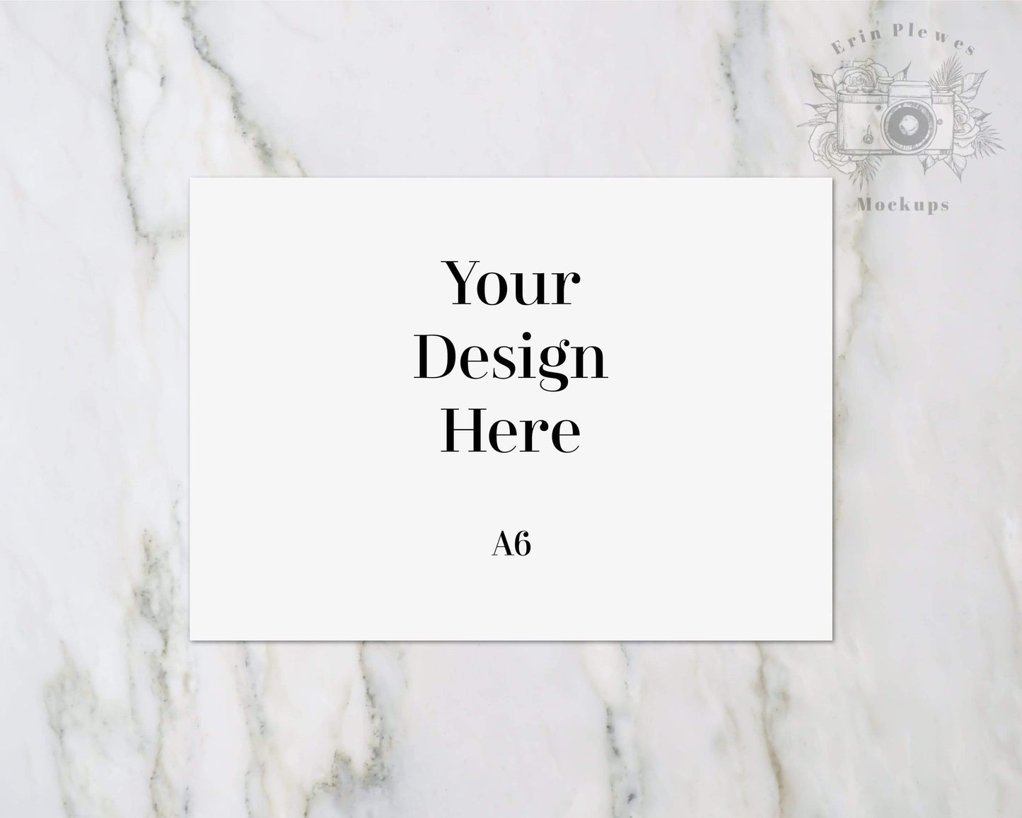 Erin Plewes Mockups A6 Card Mockup, Greeting Card Mock Up, Thank You Note Flatlay for wedding on marble, Minimalist paper mock-up, Digital Download Template