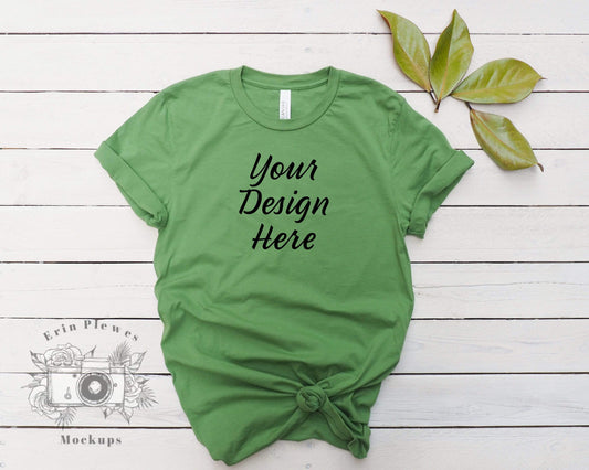 Erin Plewes Mockups Bella Canvas 3001 Flat Lay Mockup, Bella Canvas Leaf Green Mockup, Tshirt Mockup, Unisex Tee Mockup