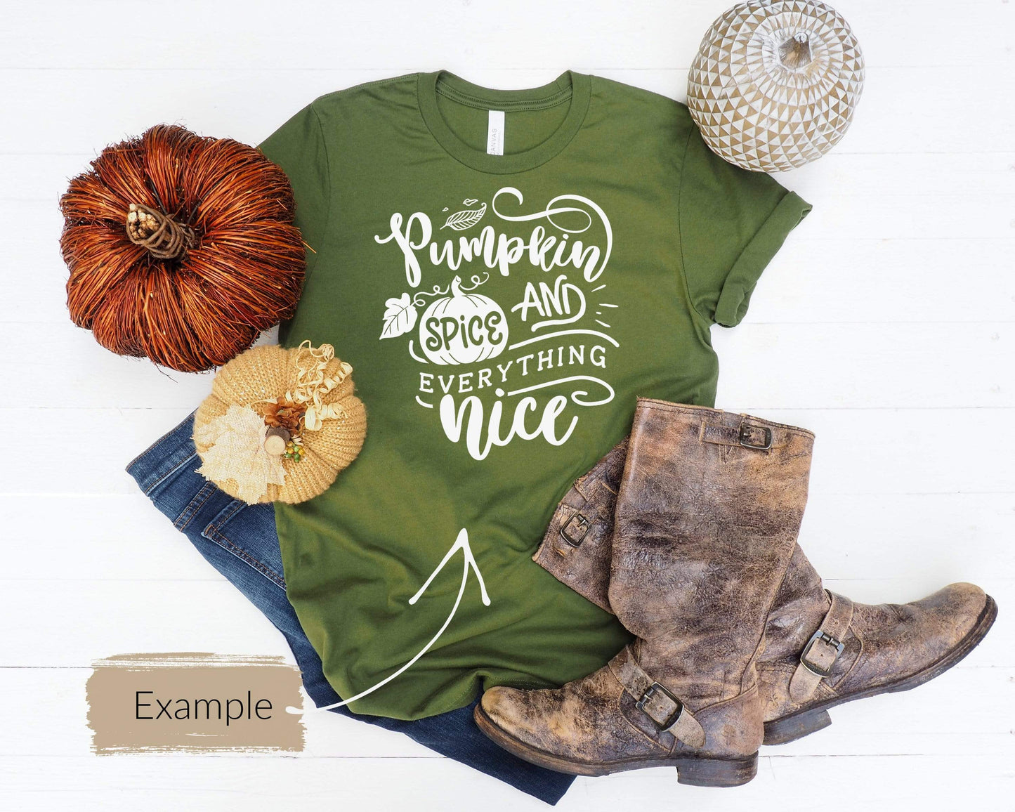 Erin Plewes Mockups Bella Canvas 3001 Mockup, Olive Green T-Shirt Mockup, Autumn Flatlay Mock Up, Fall Styled T Shirt Mock-up JPG Template