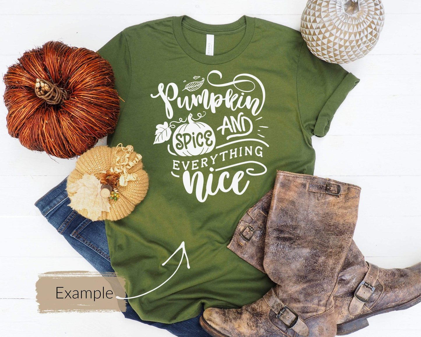 Erin Plewes Mockups Bella Canvas 3001 Mockup, Olive Green T-Shirt Mockup, Autumn Flatlay Mock Up, Fall Styled T Shirt Mock-up JPG Template