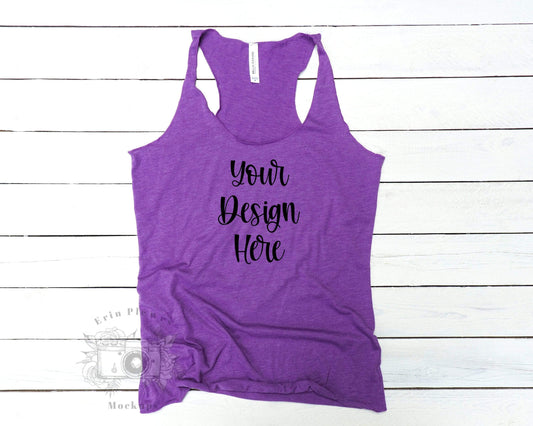 Erin Plewes Mockups Bella Canvas 8430 Mockup, Bella Canvas Purple Triblend Tank Mock Up, Flatlay Mock-up, Instant Digital Download Template Jpg