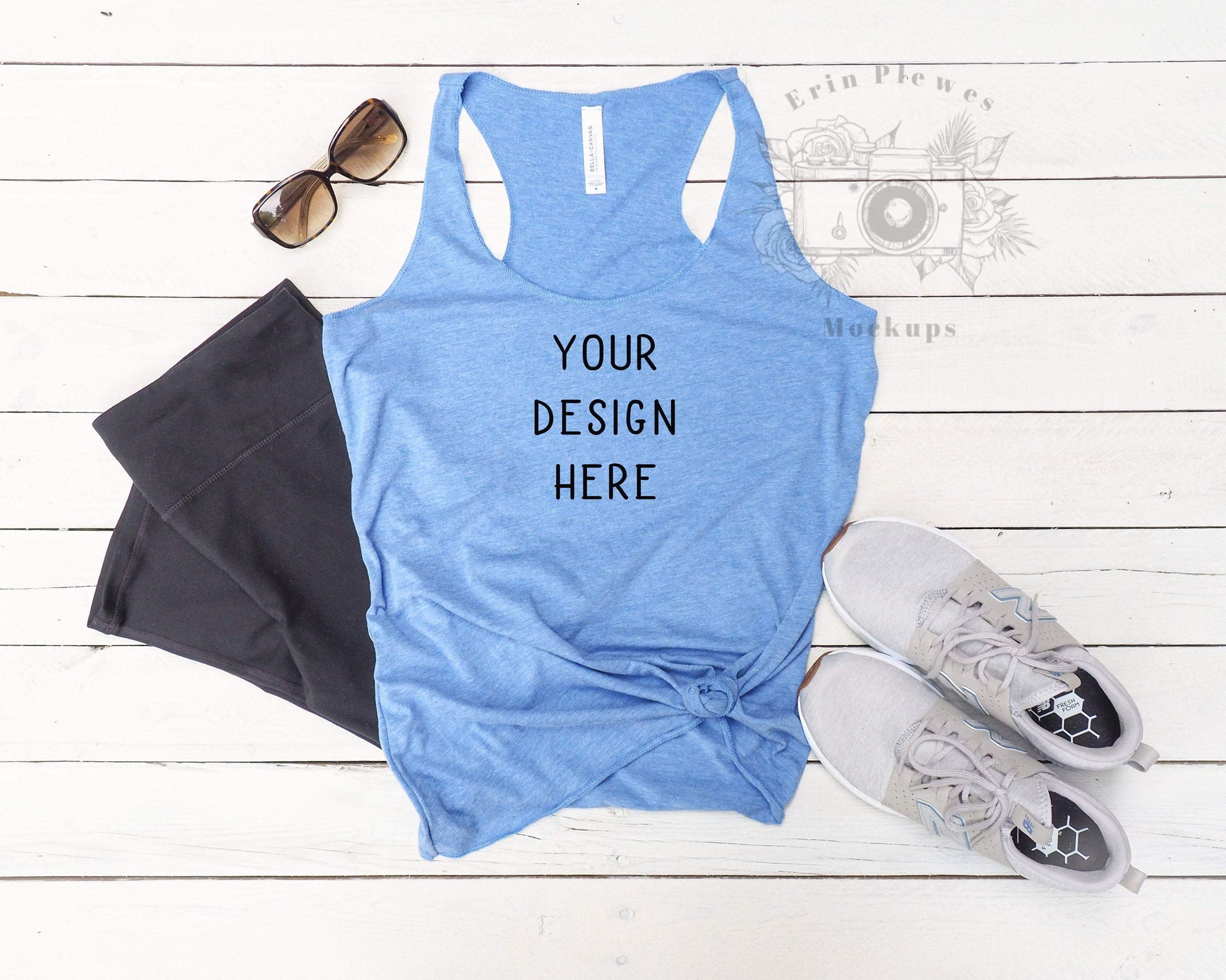 Erin Plewes Mockups Bella Canvas 8430 Tank Mockup, Bella Canvas Blue 8430 T Shirt Mockup, Workout Flat Lay Mock Up, Digital Download Jpeg