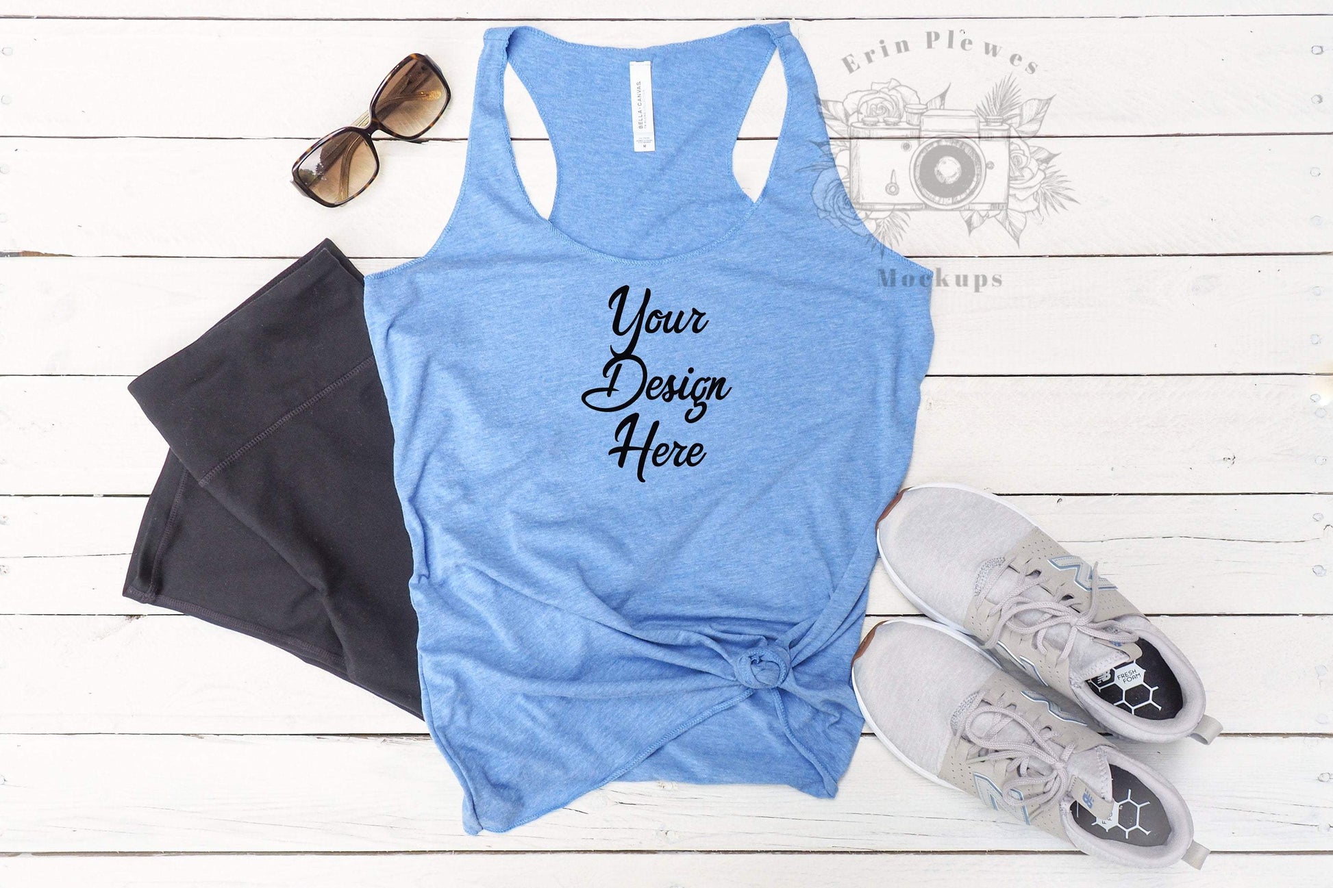 Erin Plewes Mockups Bella Canvas 8430 Tank Mockup, Bella Canvas Blue 8430 T Shirt Mockup, Workout Flat Lay Mock Up, Digital Download Jpeg