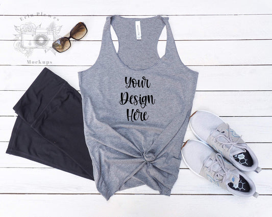 Erin Plewes Mockups Bella Canvas Gray 8430 Mockup, Bella Canvas Grey Tank Top Mock Up, Flatlay Mock-up, Instant Digital Download Template Photo