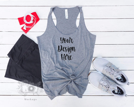 Erin Plewes Mockups Bella Canvas Grey 8430 Mockup, Bella Canvas Gray Tank Mockup, Flatlay Mock-up, Instant Digital Download Template Jpg