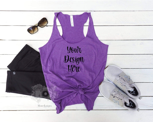 Erin Plewes Mockups Bella Canvas Tank Mockup, Bella Canvas 8430 Purple Triblend Tank Mock Up, Flatlay Mock-up, Instant Digital Download Template Jpg