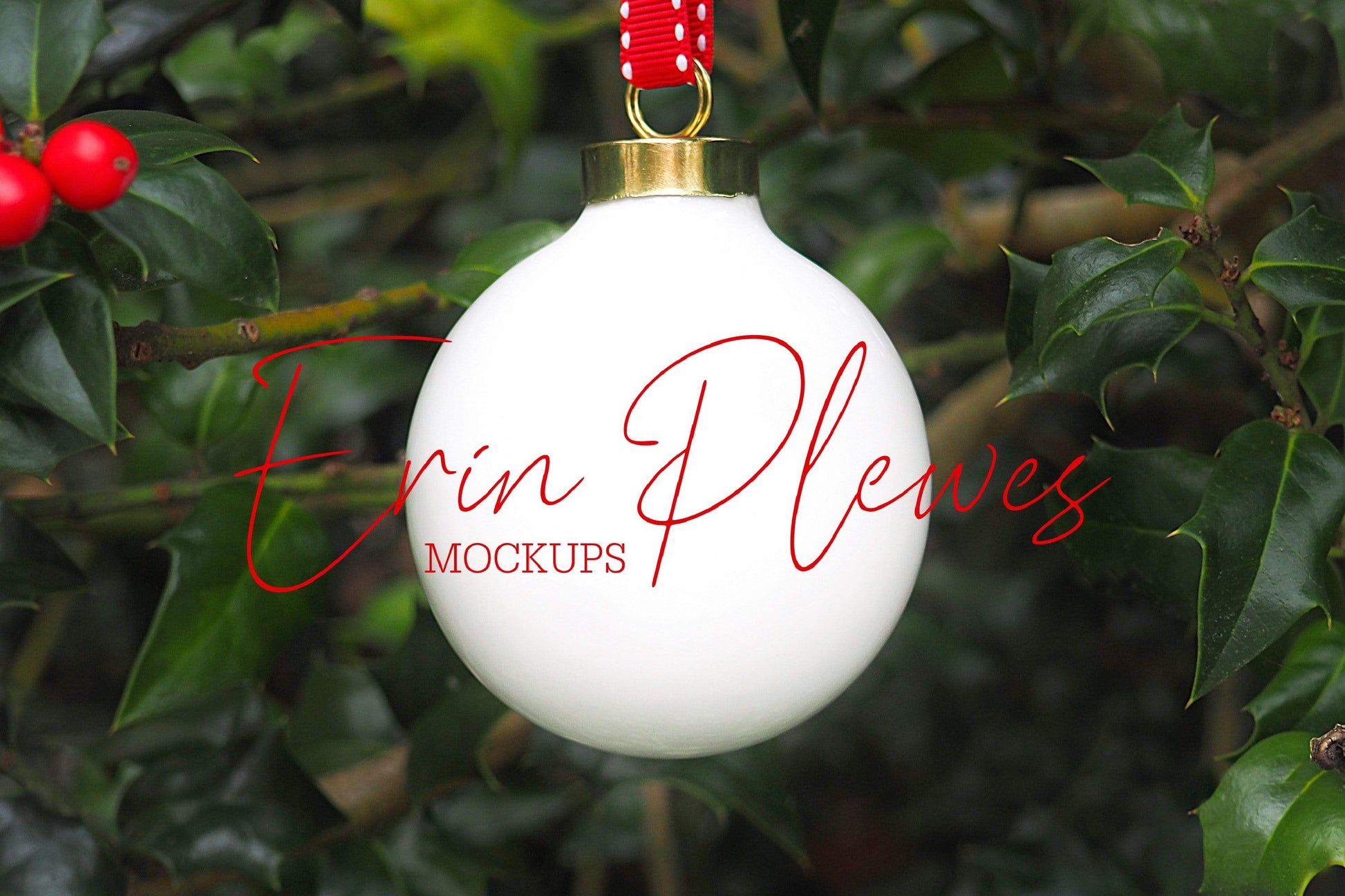 Erin Plewes Mockups Blank Christmas ornament mockup, white ball Xmas decor mock up to add your design template for lifestyle photography, JPG Digital Download