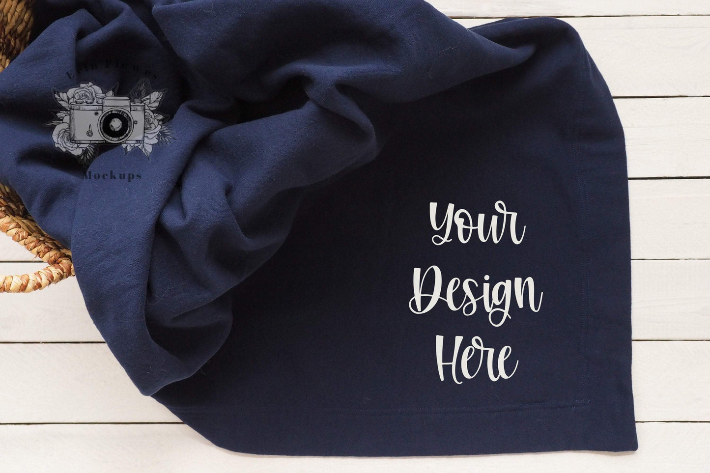 Erin Plewes Mockups Blanket Mockup Navy, Gildan Blanket Mockup, Fleece Blanket Flatlay, Stadium Blanket Mock Up Template