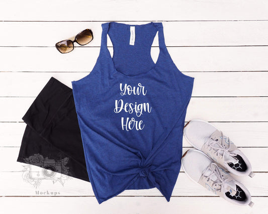 Erin Plewes Mockups Blue Tank Mockup, Bella Canvas Navy 8430 Tshirt Mockup, Flat Lay Mock Up, Instant Digital Download Template