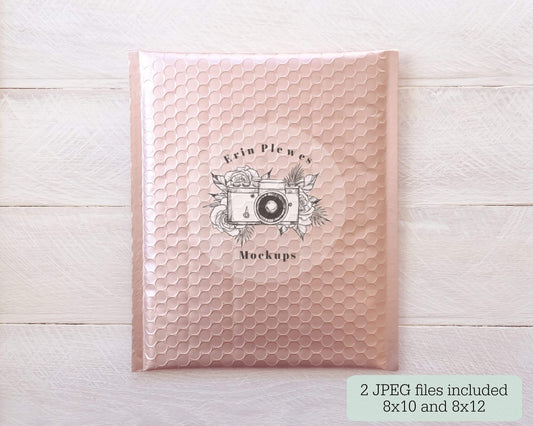 Erin Plewes Mockups Bubble Mailer Mock Up, Pink Poly Mailer Mockup, Rose Gold Package Flat Lay, Jpeg Instant Digital Download Template