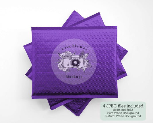 Erin Plewes Mockups Bubble Mailer Mock Up, Purple Poly Mailer Mock Up Set, Mailing Package Stock Photo, Jpeg Instant Digital Download Template