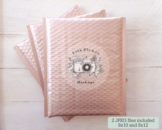 Erin Plewes Mockups Bubble Mailer Mockup, Matte Rose Gold Bag Mock Up, Pink Poly Mailer Stock Photo, Jpeg Instant Digital Download Template