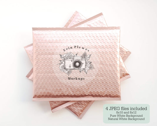 Erin Plewes Mockups Bubble Mailer Mockup, Rose Gold Package Mock Up, Pink Poly Mailer Set Stock Photo, Jpeg Instant Digital Download Template