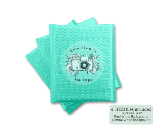Erin Plewes Mockups Bubble Mailer Mockup, Turquoise Poly Mailer Mock Up, Green Bag Stock Photo, Jpeg Instant Digital Download Template